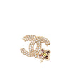 Chanel CC Gold Plated Strass Clover Leaf Pin Brooch Secondhand