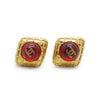Chanel Coco Mark Red Stone Diamond-shape Clip-on Earrings GP secondhand