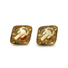 Chanel Coco Mark Red Stone Diamond-shape Clip-on Earrings GP secondhand