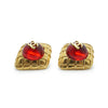 Chanel Coco Mark Red Stone Diamond-shape Clip-on Earrings GP secondhand