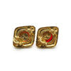 Chanel Coco Mark Red Stone Diamond-shape Clip-on Earrings GP secondhand