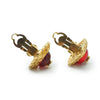 Chanel Coco Mark Red Stone Diamond-shape Clip-on Earrings GP secondhand