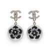 Chanel CC Logo Camellia Rhinestone Drop Earrings secondhand