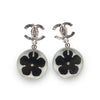 Chanel CC Logo Camellia Rhinestone Drop Earrings secondhand