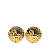 Chanel Gold Plated Lion Round Clip on Earrings Secondhand