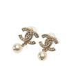 Chanel Gold Plated CC Rhinestones Pearl Drop Push Back Earrings Secondhand