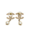 Chanel Gold Plated CC Rhinestones Pearl Drop Push Back Earrings Secondhand