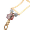 Gold-Tone Geometric Long Necklace with Multicolour Gemstone Beads - '70s