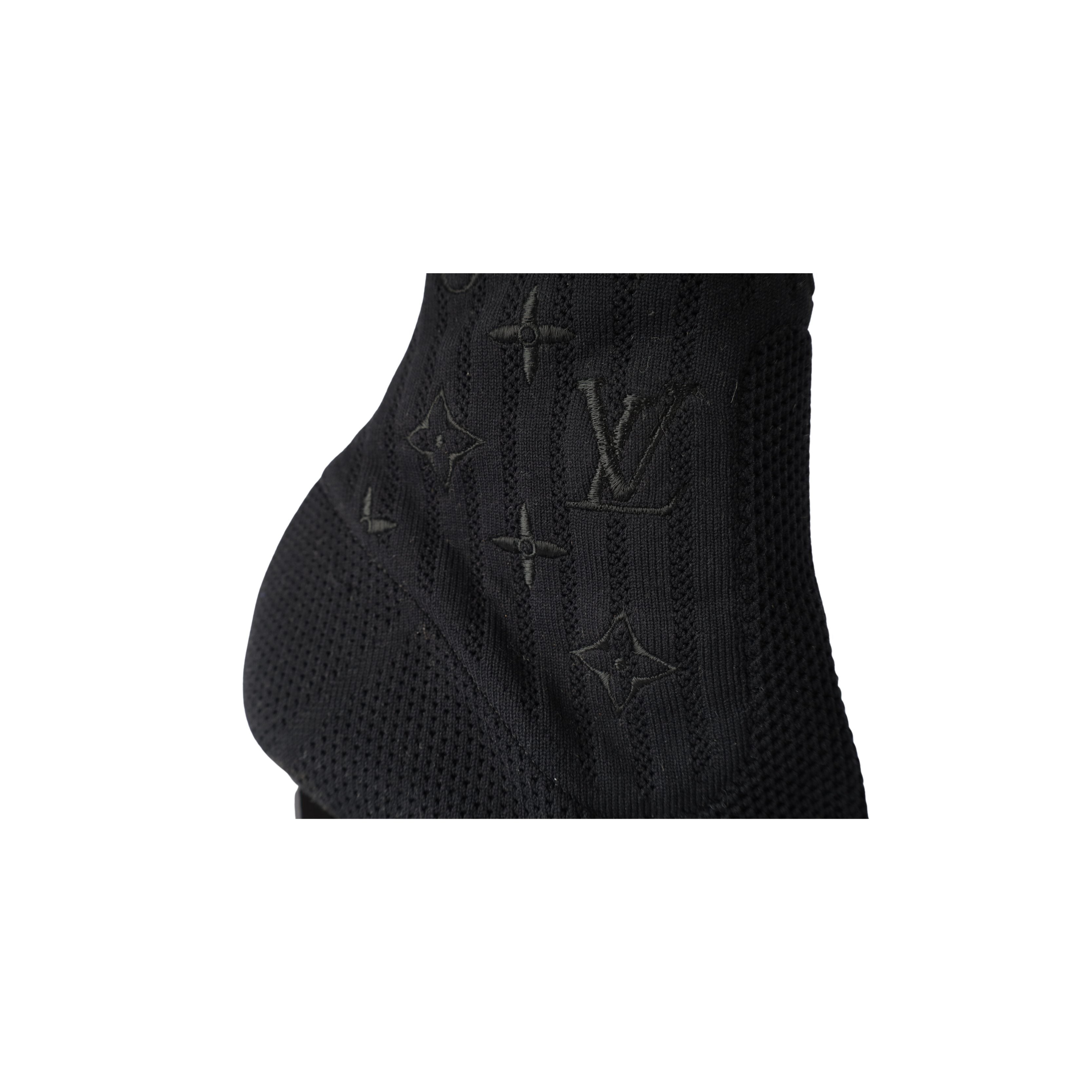 Authentic Louis Vuitton Silhouette Black Fabric LV Logo Sock Boots EU 39 US  9