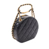 Chanel Quilted Lambskin Oval Logo Chain Top Handle Round Clutch on Chain Secondhand