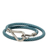 Hermès Palladium Plated and Woven Leather Jumbo Hook Double Tour Bracelet Secondhand
