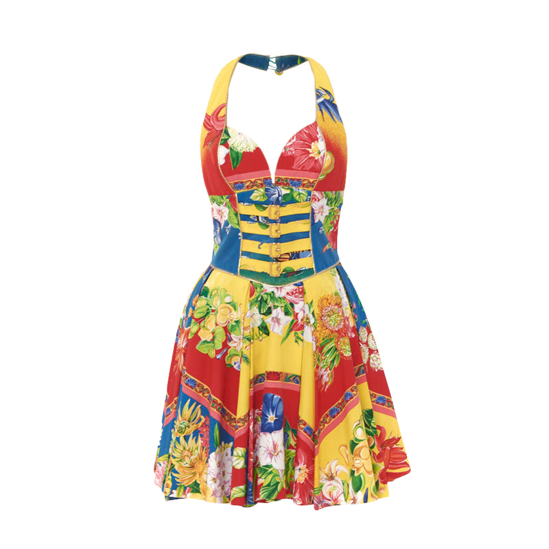 Secondhand Gianni Versace Versus Baroque Swirl Floral Print Dress