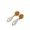 Chanel Gold Plated Faux Pearl Camellia Drop Clip On Earrings Secondhand