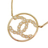 Secondhand Chanel CC Gold Plated Strass Round Pendant Necklace