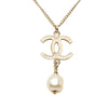 Chanel CC Gold Plated Strass Faux Pearl Drop Pendant Necklace Secondhand