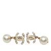 Chanel CC Gold Plated Enamel Faux Pearl Strass Bullet Back Earrings Secondhand