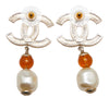 Chanel Gold Plated CC Rhinestones Pearl Drop Push Back Earrings Secondhand