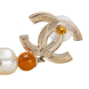 Chanel Gold Plated CC Rhinestones Pearl Drop Push Back Earrings Secondhand