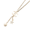 Chanel Gold Plated CC Rhinestones Star and Ball Pendant Necklace Secondhand