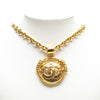 Chanel Gold Plated CC Round Mirror Pendant Necklace Secondhand