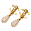 Chanel CC Gold Plated Faux Pearl Swing Clip On Earrings Secondhand