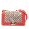 Chanel Small Chevron Tweed and Lambskin Pearl Boy Flap Secondhand