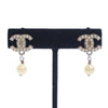 Chanel Silver Plated CC Faux Pearl Drop Clip On Earrings Secondhand