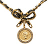 Chanel Leather and Gold Plated Medallion Bow Pendant Necklace Secondhand