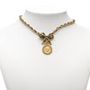 Chanel Leather and Gold Plated Medallion Bow Pendant Necklace Secondhand