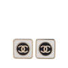Chanel Silver Plated Enamel CC Square Push Back Earrings Secondhand
