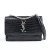 Saint Laurent Paris Sunset Mock Croc Shoulder Bag in Black Secondhand