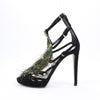 Sergio Rossi Black Suede Crystal And Peacock Embellished Platform Sandal Heels in Size 38 EU Secondhand