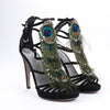 Sergio Rossi Black Suede Crystal And Peacock Embellished Platform Sandal Heels in Size 38 EU Secondhand