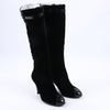 Chanel Coco Mark Velour Long Boots in Black, Size 37.5 EU Secondhand