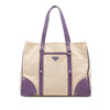 Prada Studded Leather Trimmed Canvas Front Pocket Tote Secondhand