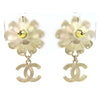 Chanel CC Gold Plated Strass Enamel Faux Pearl Flower Drop Push Back Earrings Secondhand