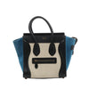 Celine Luggage Micro Leather x Canvas Handbag in Black x Beige x Blue Secondhand