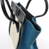 Celine Luggage Micro Leather x Canvas Handbag in Black x Beige x Blue Secondhand