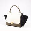 CELINE Trapeze Leather x Suede 2Way Handbag in Beige x Black, Khaki Secondhand
