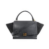 CELINE Trapeze Croc Embossed Leather x Suede 2Way Handbag in Black Secondhand