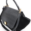 CELINE Trapeze Croc Embossed Leather x Suede 2Way Handbag in Black Secondhand