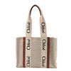 CHLOE Woody Medium Canvas & Leather Tote Shoulder bag in Brown Secondhand