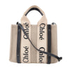 Chloé Woody Small Canvas & Leather 2Way Handbag in Beige x Black Secondhand