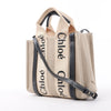 Chloé Woody Small Canvas & Leather 2Way Handbag in Beige x Black Secondhand