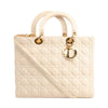 Dior Lady Dior Leather Cannage Large Handbag in Beige Secondhand