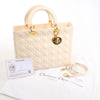 Dior Lady Dior Leather Cannage Large Handbag in Beige Secondhand