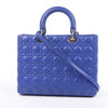 Dior Lady Dior Leather Cannage Large Handbag in Blue Secondhand