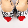 Christian Louboutin ERSEY VAMP 150 Satin Heels in White Jwall Graphic, Size 36 EU Secondhand