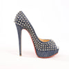 Christian Louboutin Lady Peep 150 Denim Spike Studs Open-toe Heels in Blue, Size 36.5 EU Secondhand