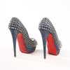 Christian Louboutin Lady Peep 150 Denim Spike Studs Open-toe Heels in Blue, Size 36.5 EU Secondhand